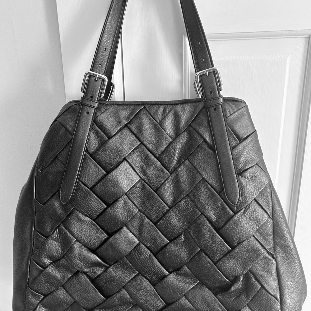 Stunning Cole Haan Black Woven Leather Overnight Shoulder Bag